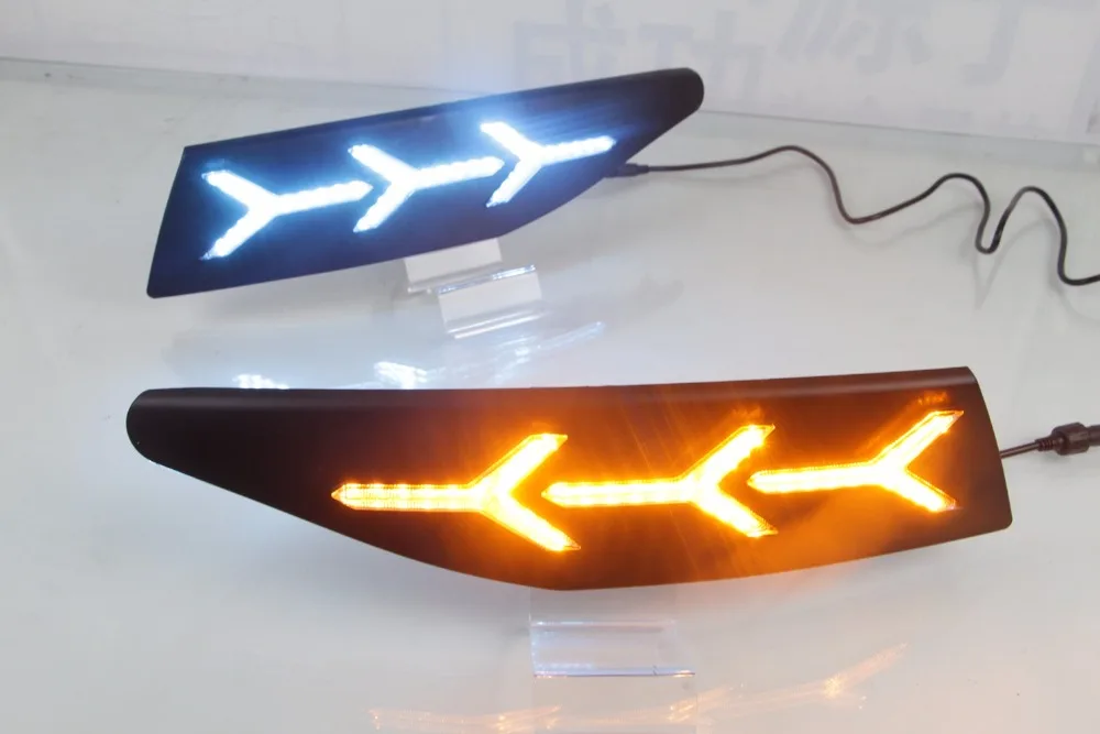 

eOsuns led drl daytime running light for Buick Verano 2017-2018 with moving yellow turn signals and blue night running light