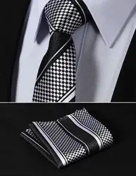 Ts4017l7s черный, белый цвет в полоску 2.75 "100% шелк тканые тонкий Тощий Узкие Для мужчин галстук платок карман квадратных костюм комплект