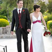 Лучший Мужские Костюмы Синий Заказ Зубчатый Нагрудные Партия Формальные Свадебное Смокинги(Куртка+ Брюки+ галстук+ Жилет