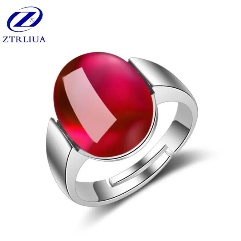

New Arrival Noble Exquisite 925 Sterling Silver Jewelry Fashion Red Natural Gem Crystal Female Two Colors Opening Rings SR327