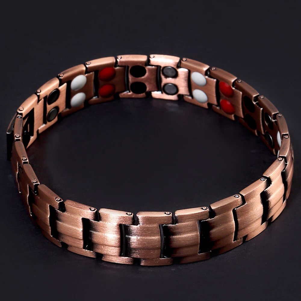 Copper Chain Bracelet Men 4 Element Black Double Row Therapy