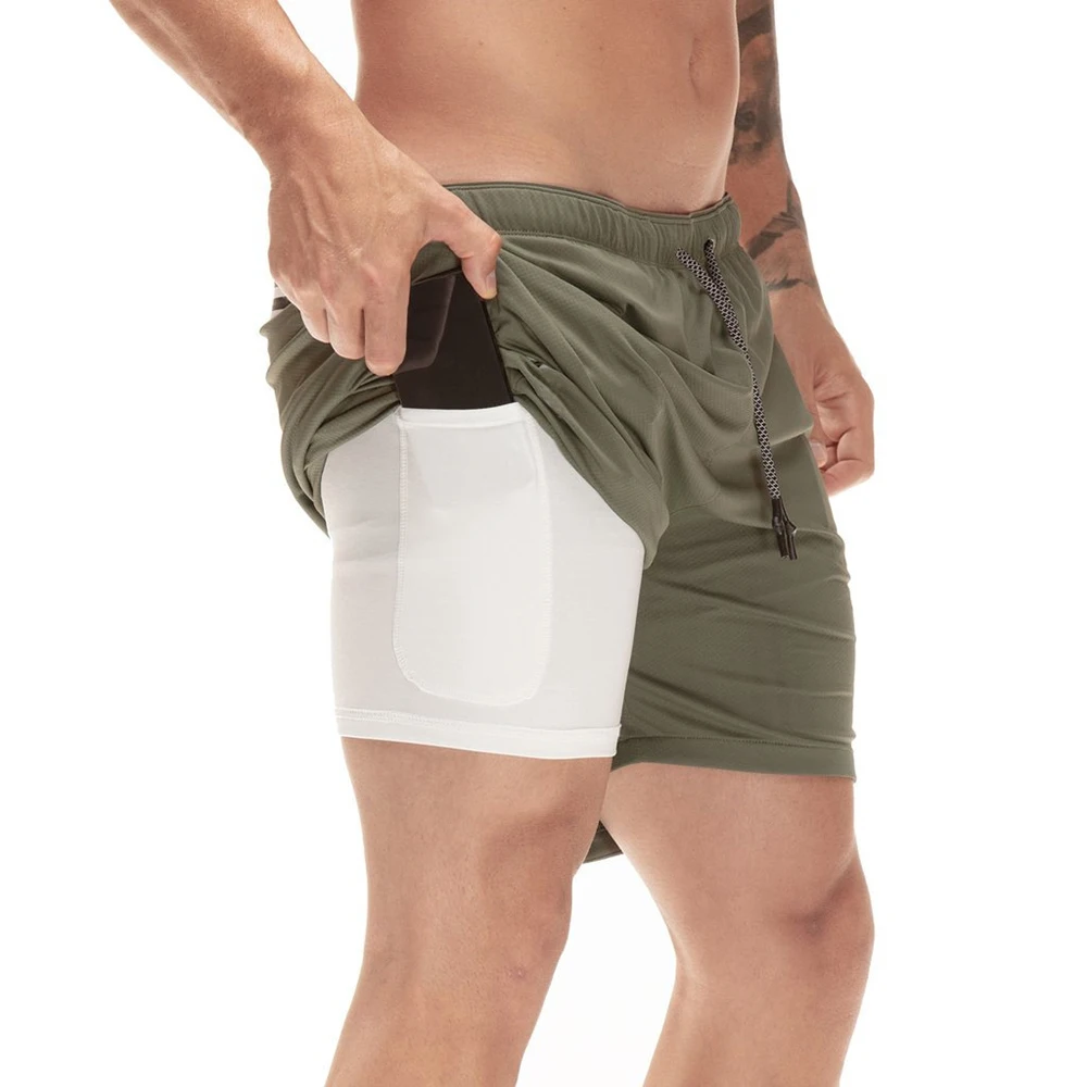 

Summer Men Double-Deck Short Pants 2 in 1 Running Bodybuilding Camouflage Breathable Training Fitness Shorts Quick Drying Shorts