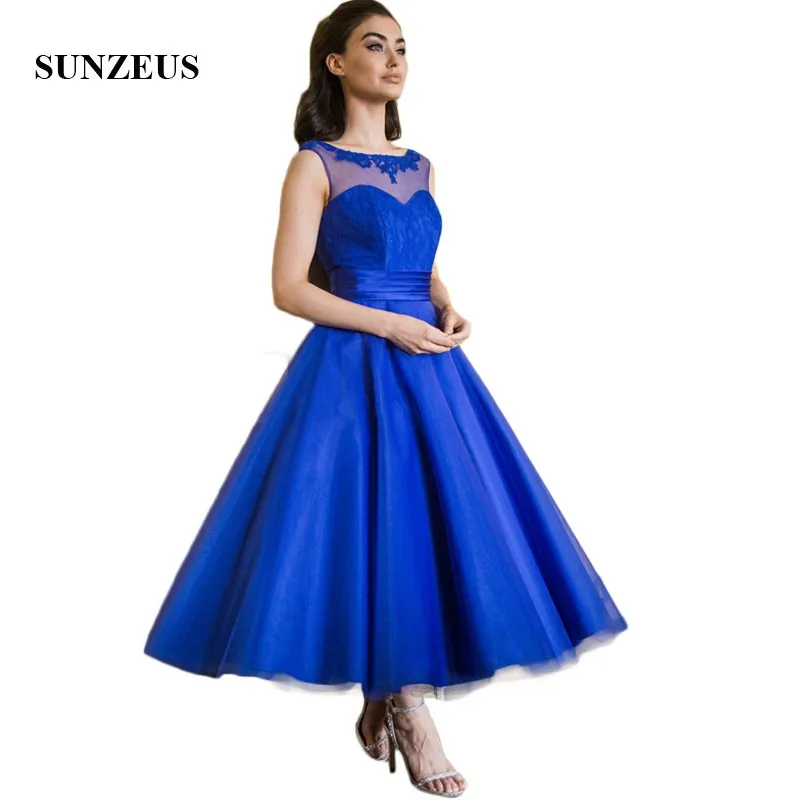 Buy Royal Blue Lace Bridesmaid Dresses Tea Length A