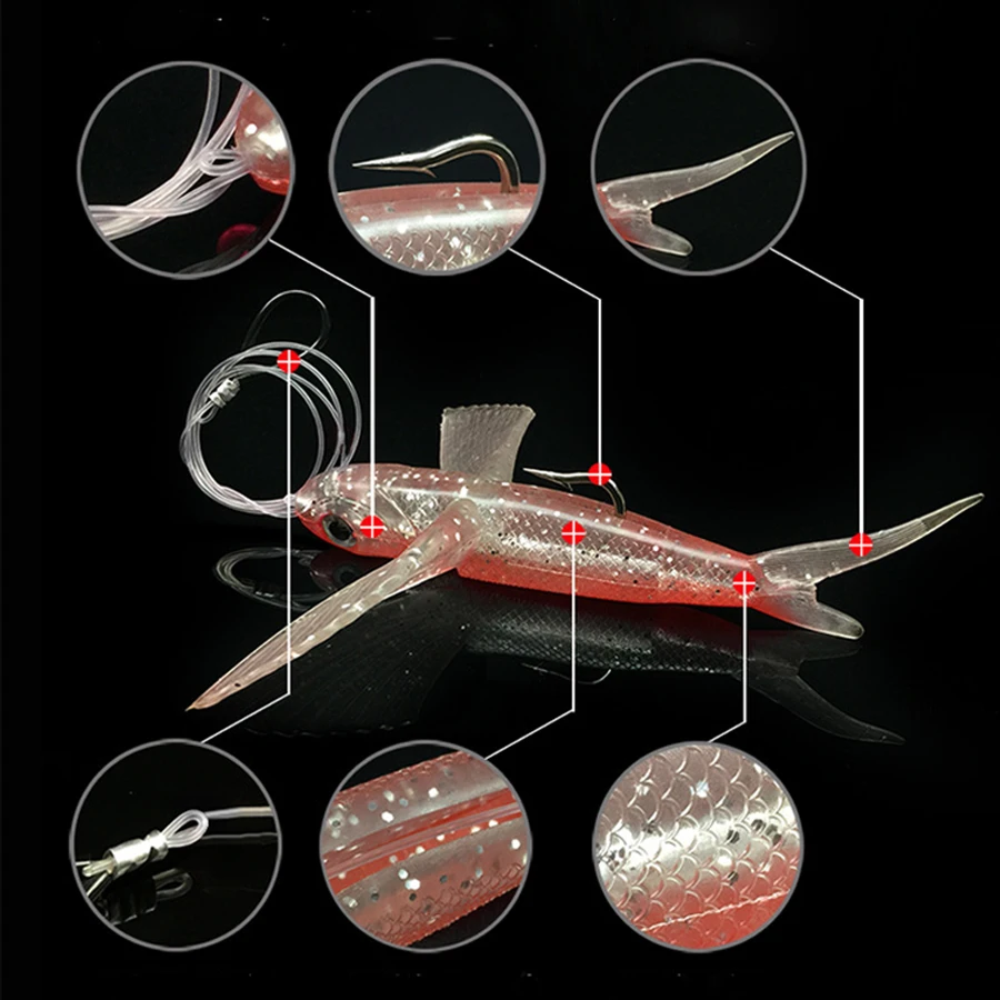 Наживка для ловли рыбы, приманка для морской рыбалки, летающая рыба, приманка для лодки, Троллинг, тунец, скумбрия, мягкие приманки, Мягкая приманка, рыболовная снасть