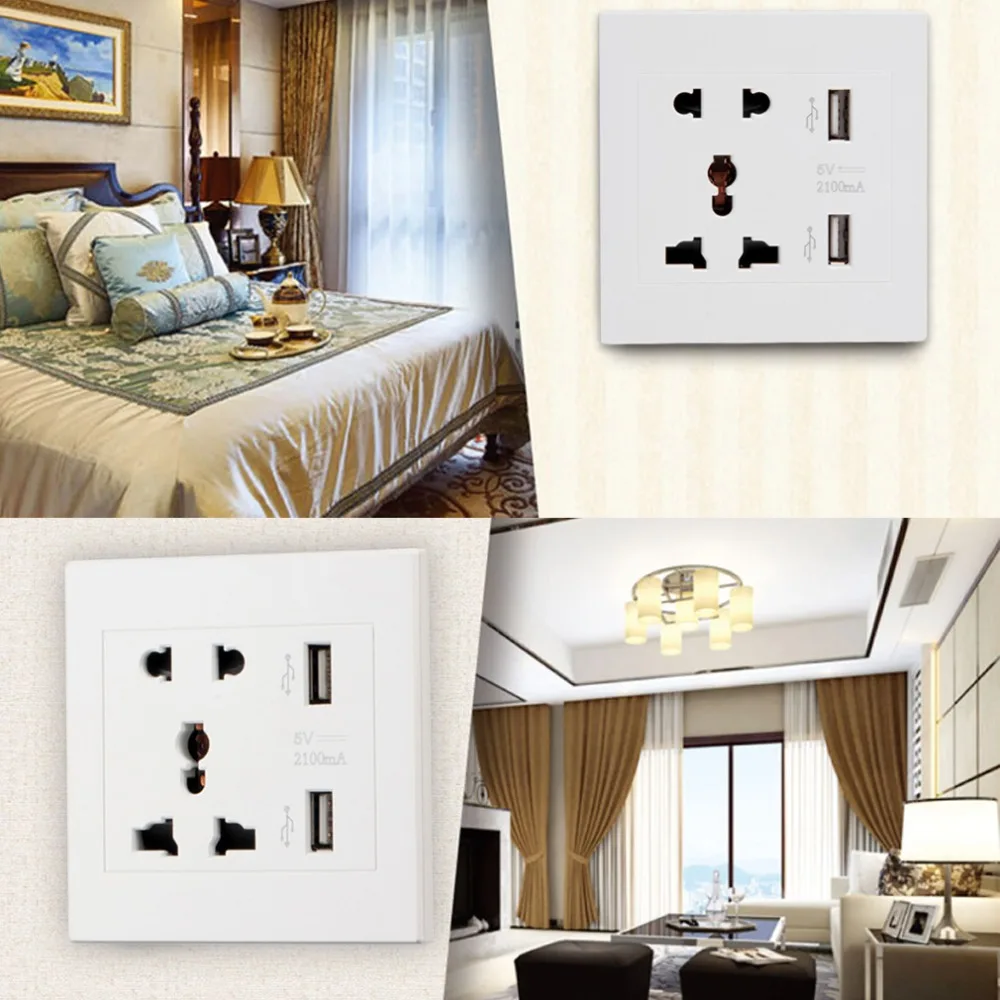 

Dual USB Port 5V 2100MA Electric Wall Charger Port Dock Socket Power Outlet Electricity AC Power Panel Plate Gold Color