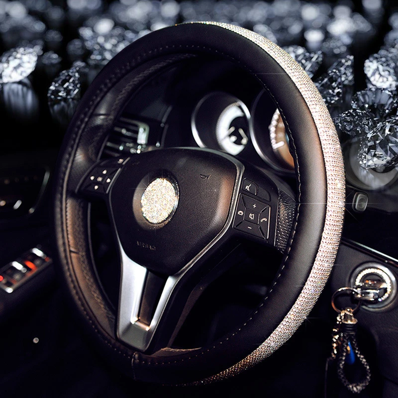 Beautiful Crown Diamond Rhinestone Shiny Bling Leather Car Steering Wheel Covers 38cm Female Auto Accessories For Women Girls Beautiful Crown Diamond Rhinestone Shiny Bling Leather Car Steering Wheel Covers 38cm Female Auto Accessories For Women Girls