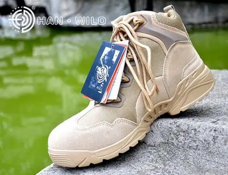Уличная Мужская обувь для работы и безопасности мужские армейские ботинки из натуральной кожи с низким верхом Военные Тактические Сапоги мужские боевые сапоги для пустыни - Цвет: HW sand