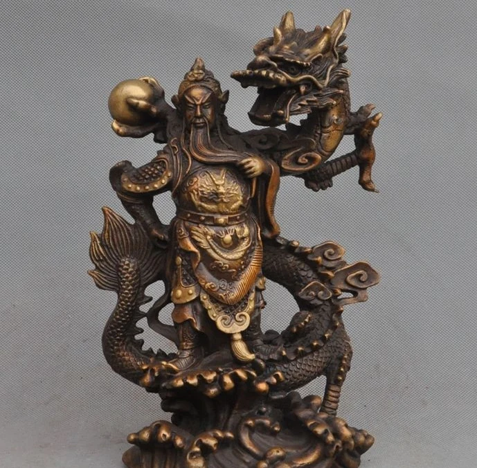 

Old Chinese bronze Stand Dragon guangong guanyu Generals Heroes Statue Sculpture