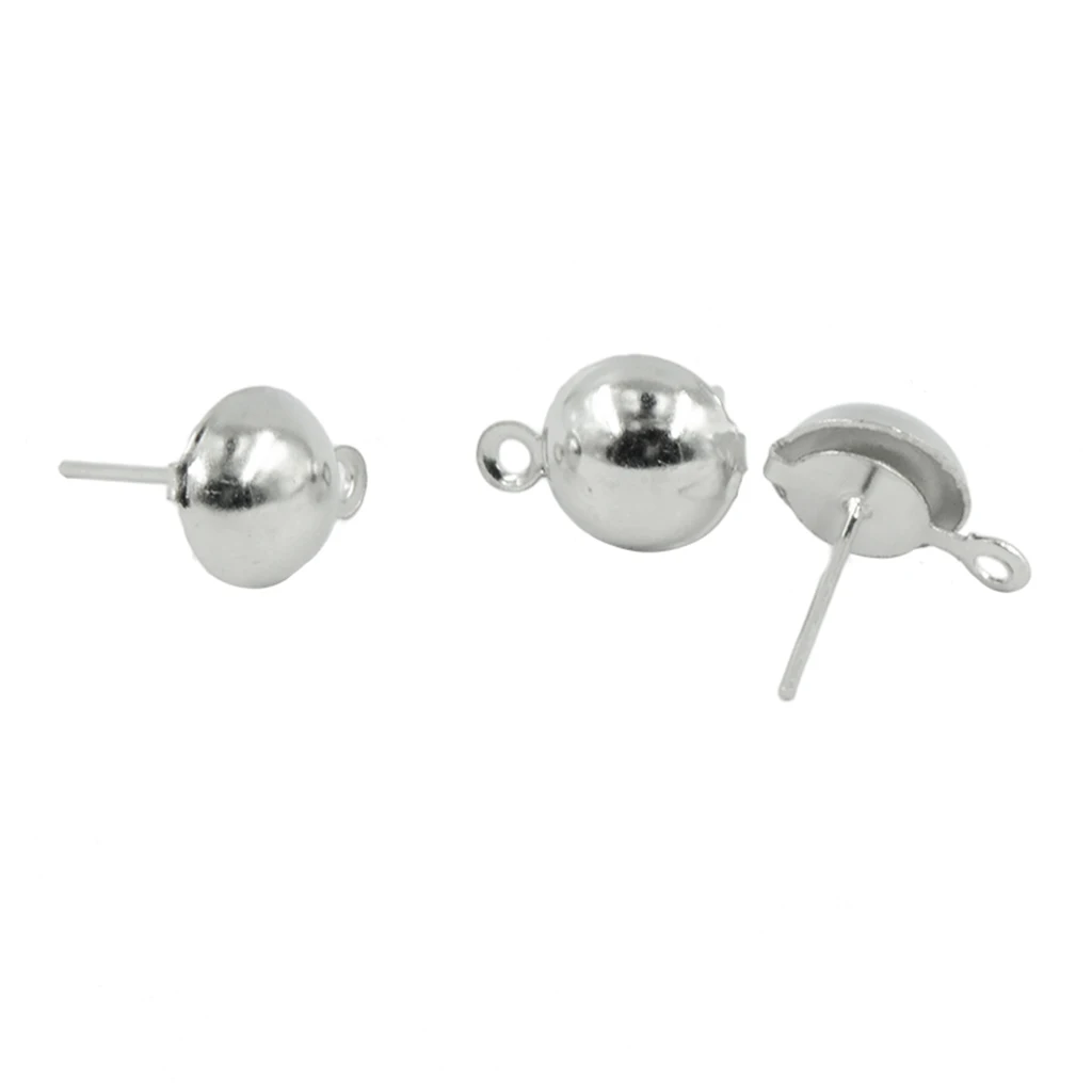 100 Pieces 8 mm Half Ball Earring Ear Stud Pin with 1 mm Closed Loop DIY Earring Findings Making 14 X12 Mm