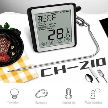 

Voice Broadcast Touch Screen Thermometer Cooking Kitchen Digital Probe Thermometer Tricolor Backlight With Alarm Kitchen Tool