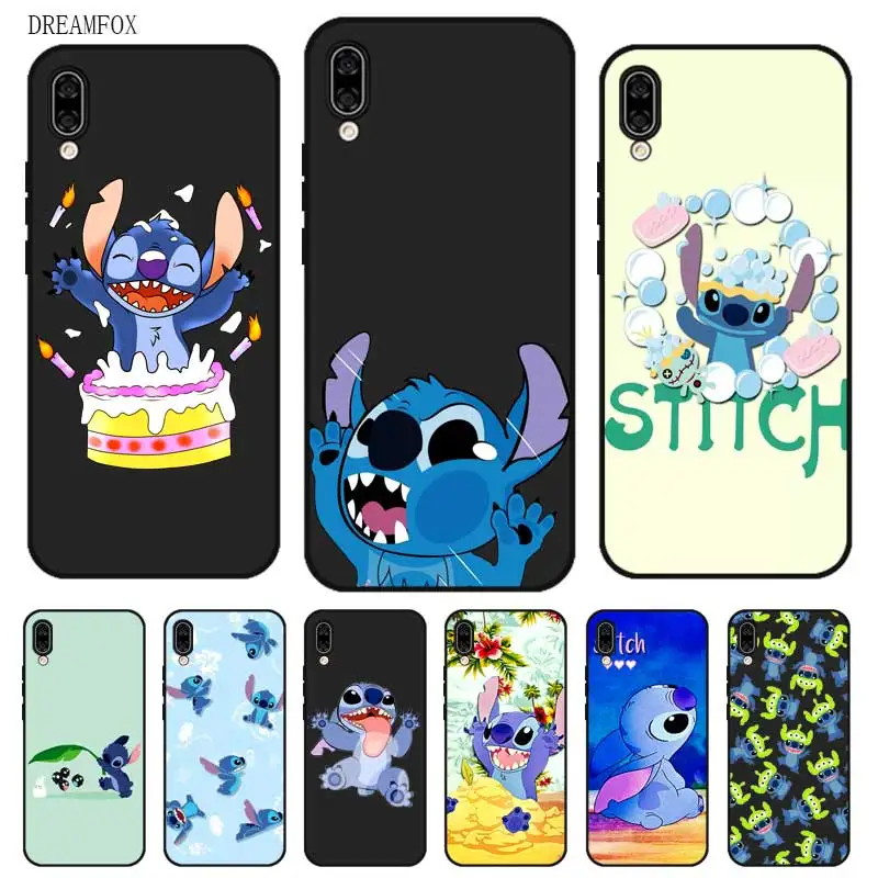 P211 Stitch Cute Black Silicone Case Cover For Huawei Honor 8C 8X 9 10 20i V10 V20 Note10 Max Lite Magic2 |