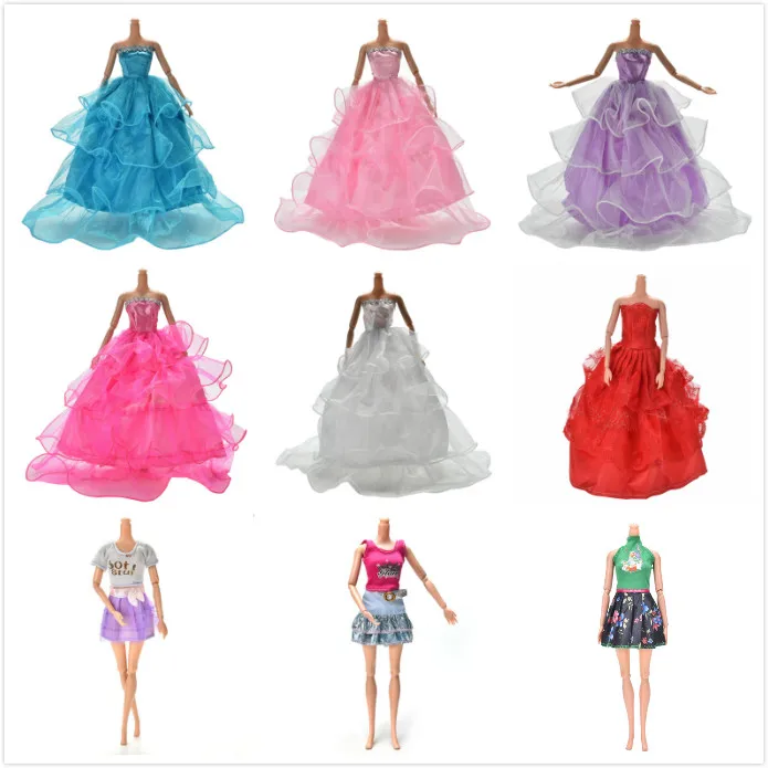 

1set Handmade Fashion Outfit Short Dress Wedding Dress T-shirt Leggings Trousers Accessories Clothes For Doll Grils Navidad Gift