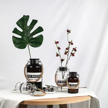 Скандинавский стиль геометрический дизайн пеньковая веревка стеклянная художественная ваза ручной цветочный горшок Настольный растение для дома Свадебные украшения, аксессуары