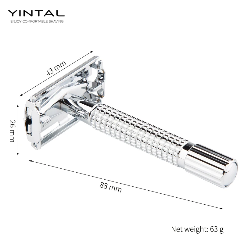 YINTAL двойная Безопасная бритва с латунным покрытием Мужская ручная портативная бритва с противоскользящей ручкой