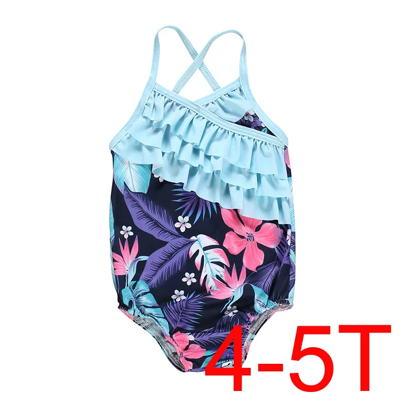 Цельнокроеные купальники с принтами цветов для маленьких девочек, детская одежда для пляжа, купальник, летняя детская одежда для плавания на подтяжках - Цвет: B 4-5T