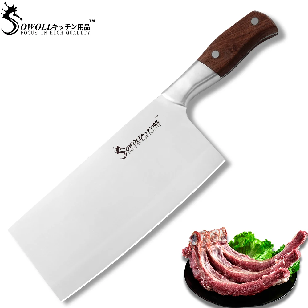 

SOWOLL Stainless Steel Kitchen Knives 8 inch Chopping Kitchen Knife Seamless Welding Handle Cleaver Accessories Cooking Tools