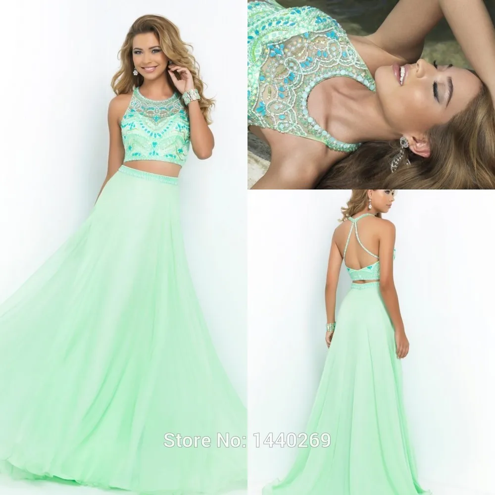 Wedding Mint Green Dresses popular mint green prom dresses buy cheap gorgeous a line crew neck pearls crystal beaded two piece party gowns back open criss cross
