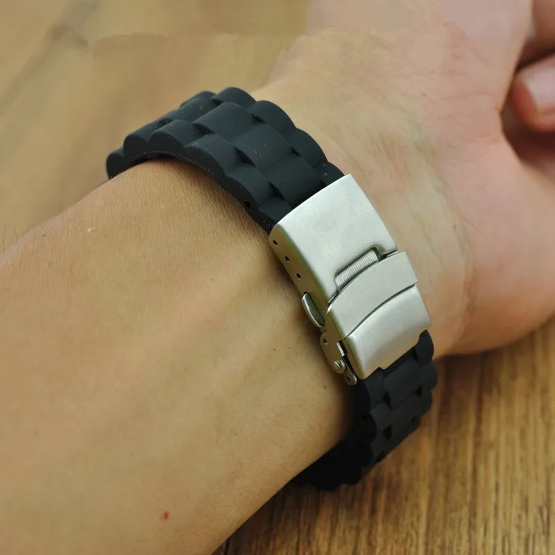 Fashion-Folding-buckle-Watch-Band-12MM-18MM-20MM-22MM-24MM-Black-Silicone-Rubber-Watch-Strap-Waterproof