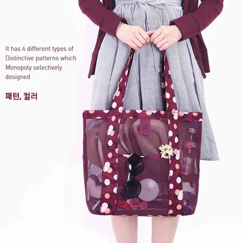 

Ms. mesh bag one shoulder large capacity beach bag multi-function clothes storage bag painting printing ladies shopping bags