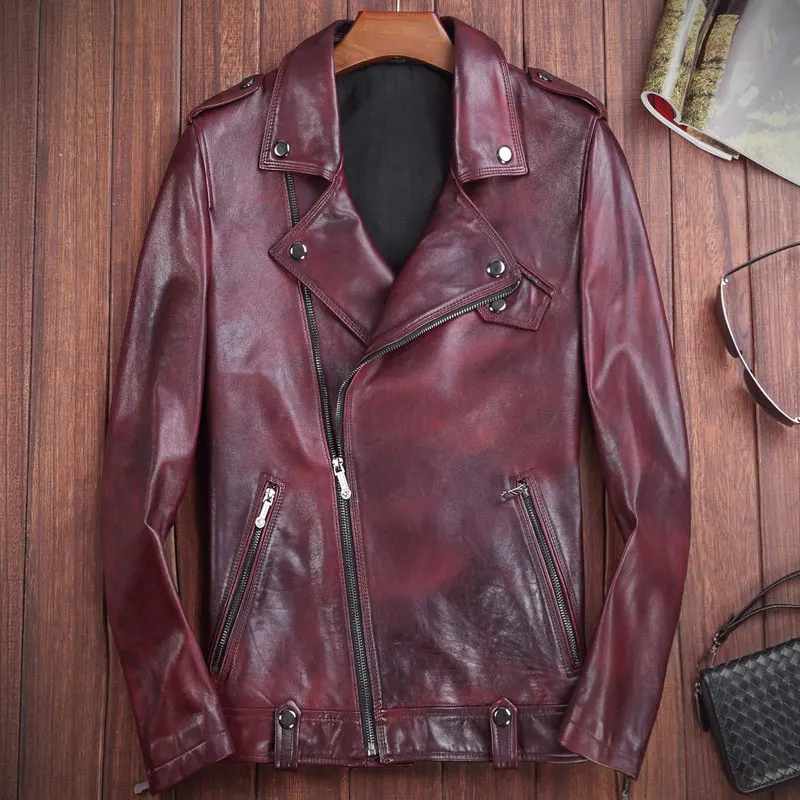 NEW MEN/'S GENUINE LAMBSKIN STYLISH MOTORCYCLE BIKER LEATHER JACKET PURPLE
