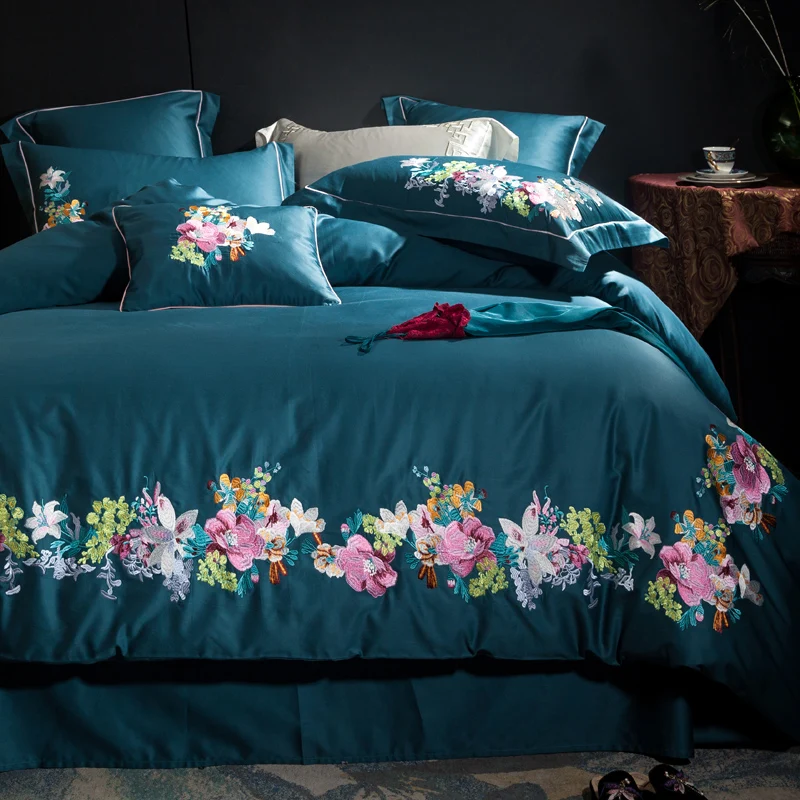 2018 Luxury Egypt Cotton Midnight Garden Bedding Set Embroidery
