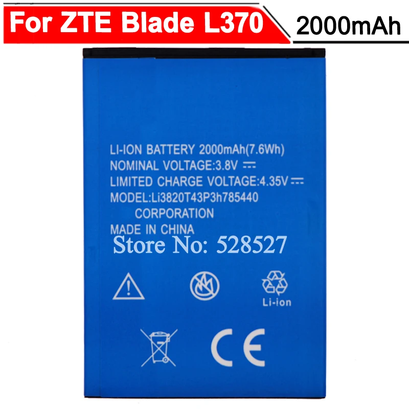 Для ZTE Blade L370 Аккумулятор для L2 Plus аккумулятор 2000 мАч Li3820T43P3h785440 высокое качество |