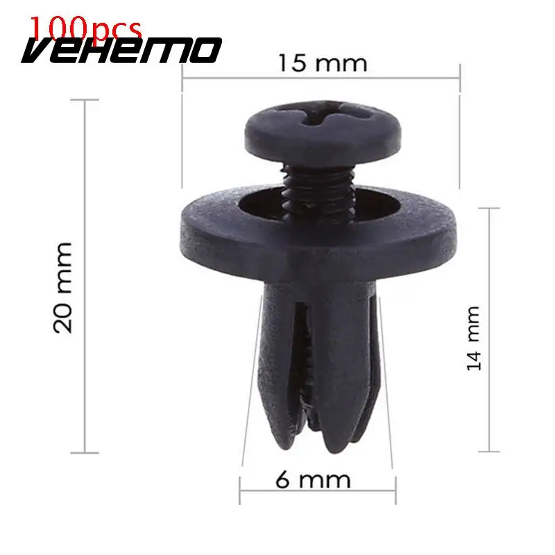 

Vehemo 100Pcs 6mm Car Hole Plastic Rivet Fastener Bumper Car Parts Panel Trim Push Clips Black
