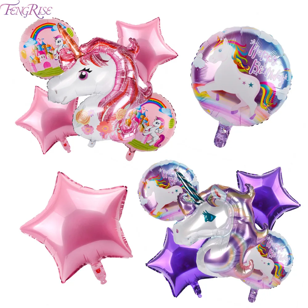 

FENGRI 5PCS Large Giant Unicorn Pony Party Decor Air Ballons Birthday Supplies Wedding Ballons Star Round Purple Pink Kid Toys