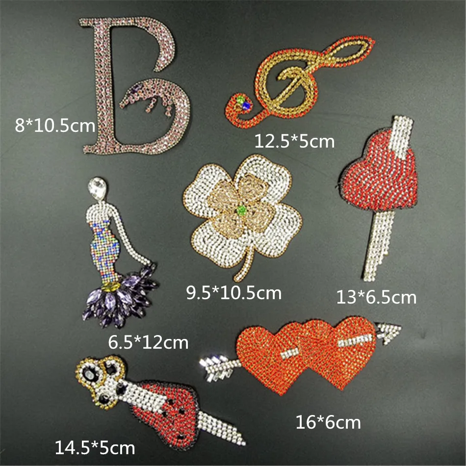 

2018 Handmade Rhinestone Clover Note Heart Patches Sew on sequin patch beading Applique