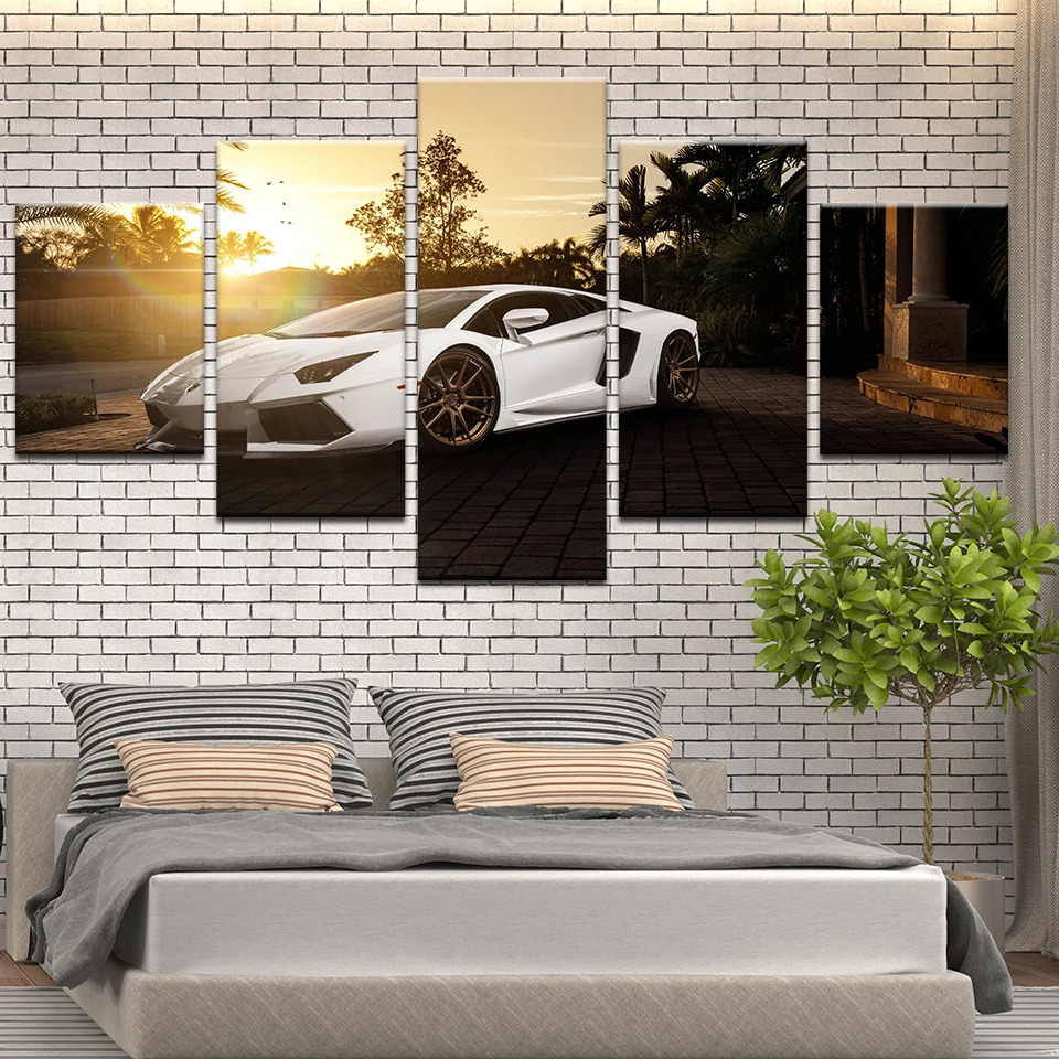 

A very cool white car wall art picture canvas painting of boy's room poster printer decoration