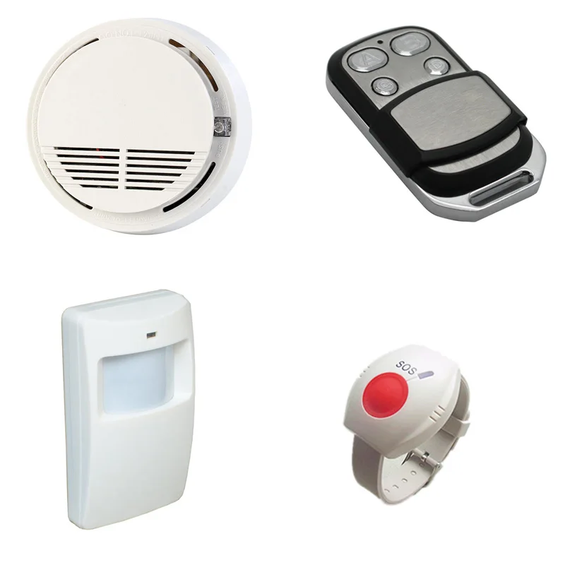 

Motion Sensor Wireless PIR Detector SOS Panic Button Smoke Detector Fire Alarm Remote Controller GSM For Smart Alarm System