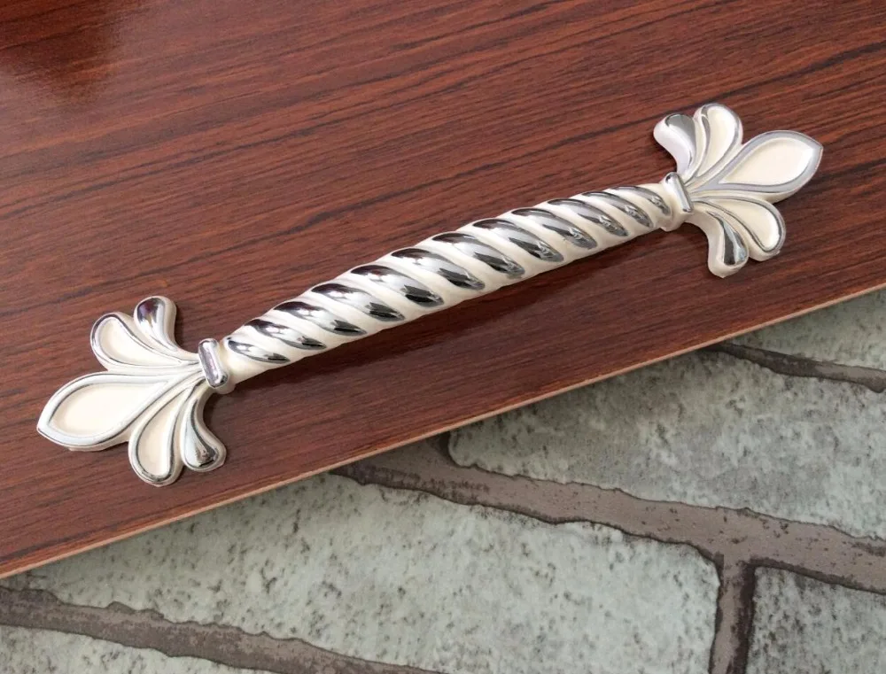 Chic Drawer Pulls Handles Knobs White Silver Fleur De Lis Dresser