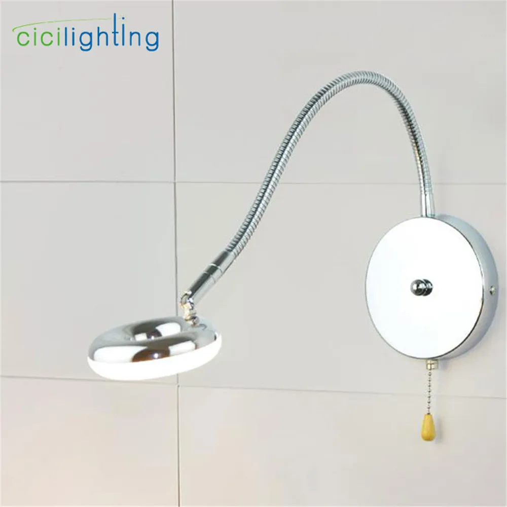 

Industrial 5W Gooseneck Bedside Reading Light, Wall/Headboard Mounted LED Art Gallery Display Lamp with Pusll Chain Switch lamps