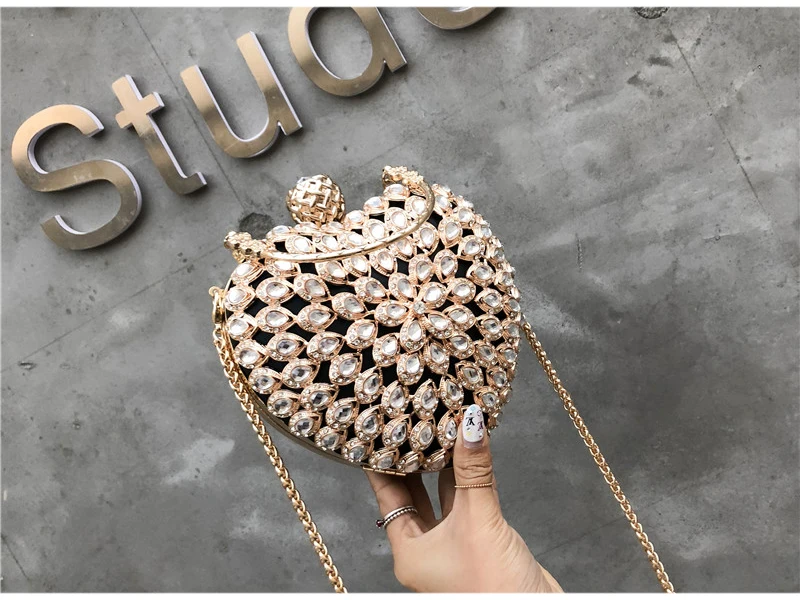В форме сердца Для женщин бриллианты вечерние сумки из металла Бисер день клатч маленький цепь сумка Сумки для вечерние жемчугом кошелек