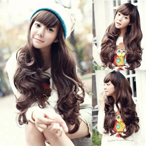 Synthetic Hair Cheap Korean Wigs For Women Medium 65cm Long Wavy Curly