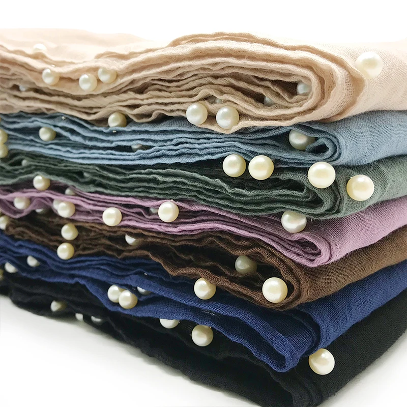 

50pcs packing pearl plain hijab scarf women voile shawl beads scarves and shawls beads design muslim head scarfs