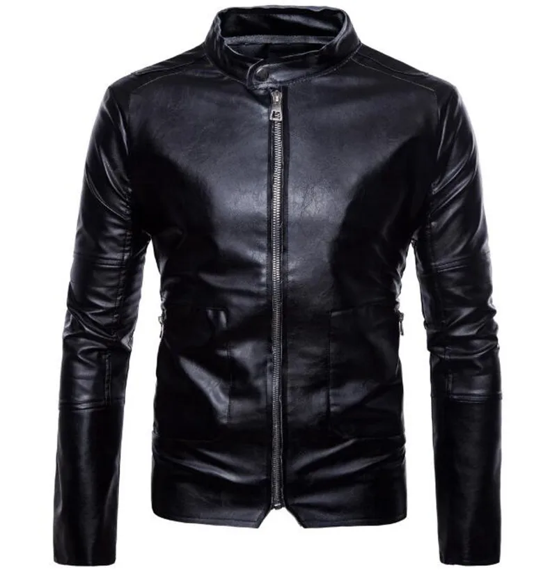 

New Spring Autumn Fashion Motorcycle Jackets PU Leather Moto Jackets Men Slash Zipper Lapel Biker Rider Faux Leather Coat