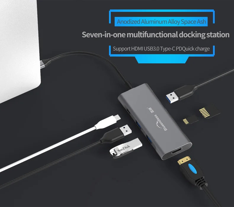 LU USB-C сплиттер type C 3,1 3 порта USB C концентратор для нескольких USB 3,0 HDMI адаптер для MacBook Pro Аксессуары USB C концентратор и т. Д