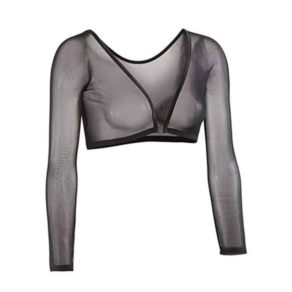 

Women Long Sleeve Crop Tops T-shirt Mesh Tops Vest Dress Shirt Fashion Seamless Arm Shaper Short Cropped Navel Mesh Tops