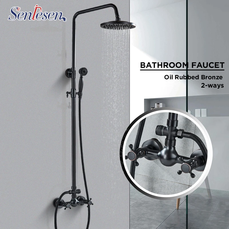 Senlesen Brons Messing Douche Kranen ORB Set Wall Mount Dual Handle 8