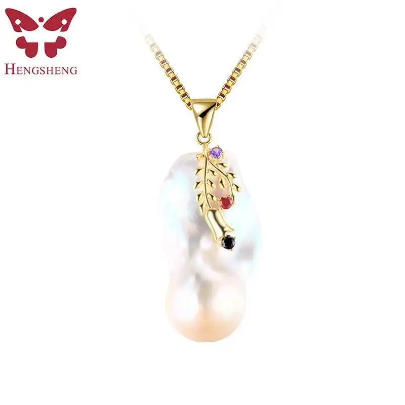 

HENGSHENG Natural Braque Pearl Gold Pendant For Women,Fine Jewelry Pendant,Wedding/Party/Date Pearl Necklaces & Pendants