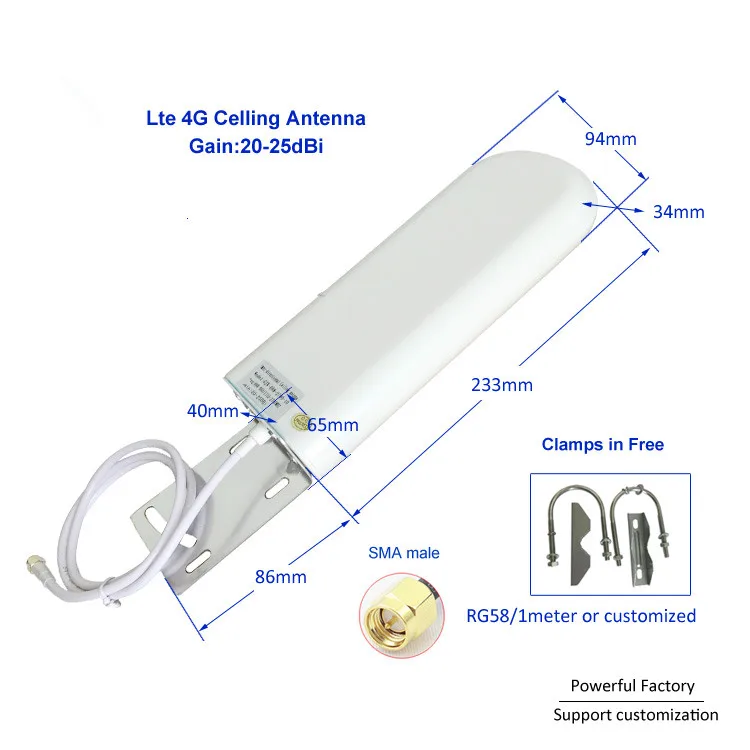 С высоким коэффициентом усиления антенна LTE 4G 25dbi всенаправленная потолок Перевозчик антенна RG58 кабель 1 м SMA разъем/N штыревой разъем
