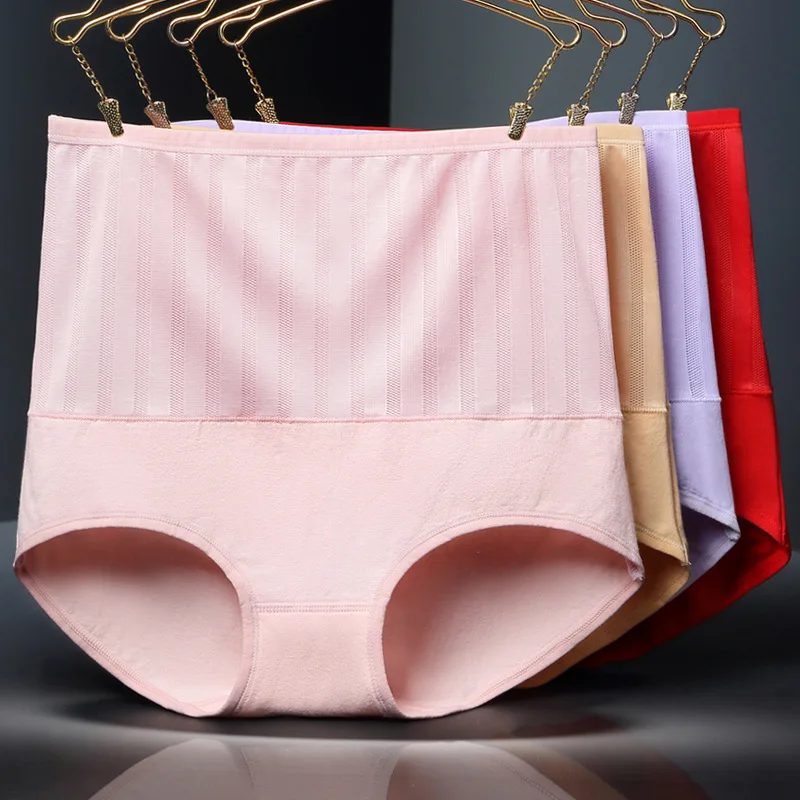Women cotton Underpant High Waist Breathable Trigonometric Panties Plus Size Female Underwear Body Shaping Jacquard Briefs