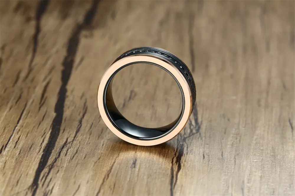 8 мм вольфрам карбид мужские кольца вечности два тона роскошный черный CZ камень розовое золото сторона Обручальное кольцо мужские супер ювелирные изделия