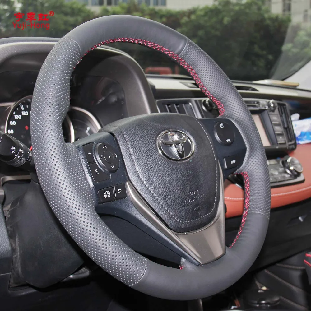 Yuji-Hong Чехлы для рулевого управления автомобиля чехол для Toyota RAV4 Corolla- Натуральная кожа ручной работы верхний слой коровья кожа Чехол