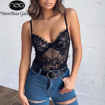 NewAsia Hollow Out Sexy Bodysuit Summer New Spaghetti Straps Underwired Floral Lace Bodysuit Neon Green Perspective Mesh Rompers faux sapphire alloy hollow out floral barrette