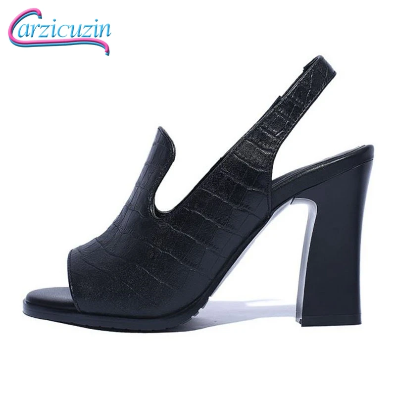 

Carzicuzin Office Ladies New Spring Real Leather High Heel Sandals Daily Club Wedding Sexy Shoes Women Party Dancing Size 34-40