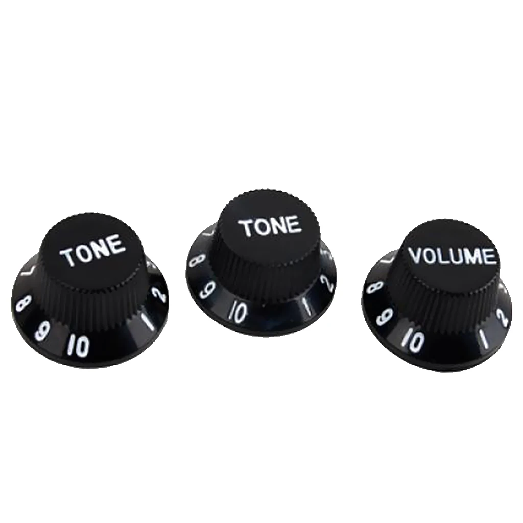 Set Of 3 Black Speed Volume Tone Knob W/ White Detail For Electric Pickup Guitar Accessories