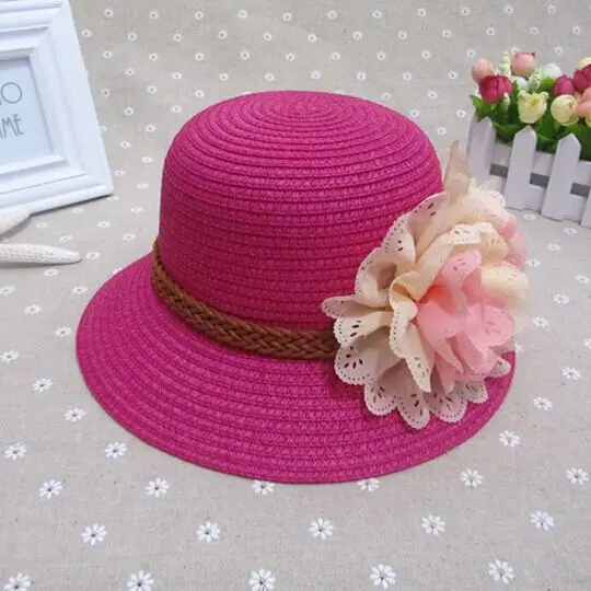 Новинка года, модная детская шляпа от солнца, весенне-летние кепки для девочек, для путешествий, предотвращаются, соломенные шляпы, размер 51-52 см, 6124 - Цвет: Rose red