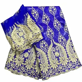 

2019 New Arrival African Bazin Riche Getzner 5 Yards Royal Blue Lace High Quality Fabric with Scarf for Wedding Clothing
